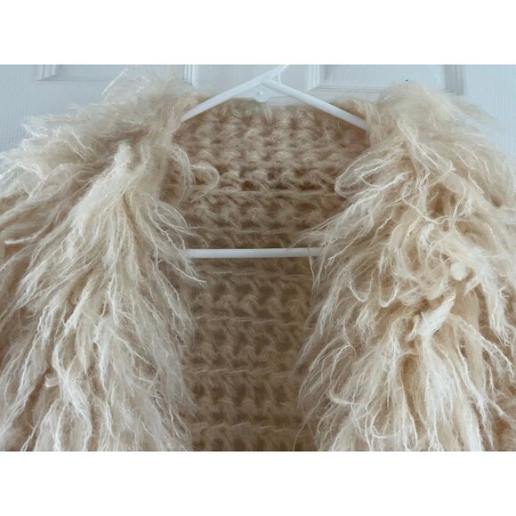 Vintage 1978 Handmade Natural Wool Crocheted Jacket Made In France Fringe XS - Picture 5 of 10